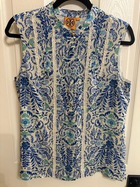 Tory Burch Sleeveless Floral Pintuck Blouse RARE & BEAUTIFUL! Size 8
